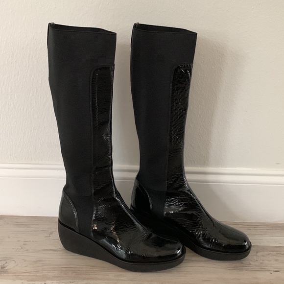 Donald J. Pilner Neda Patent Leather Wedge Boots - Picture 2 of 9